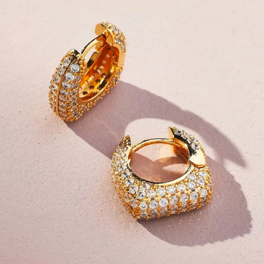 Anthropologie 14k Gold Plated Square Pave Hoops